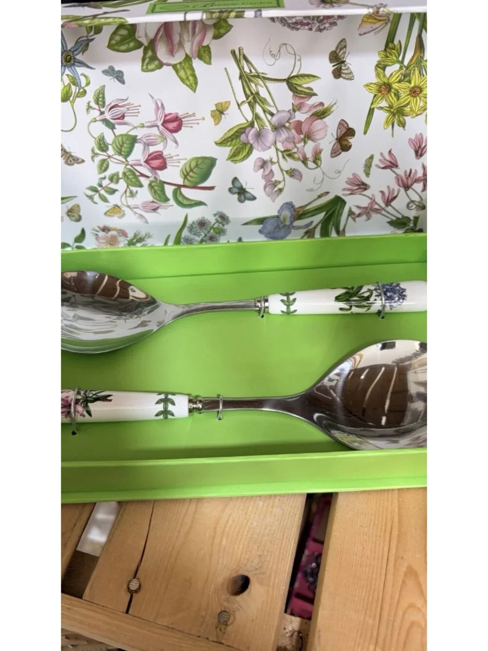 Portmeirion Botanic Garden Set of 2 Salad Servers Porcelain 10” NEW